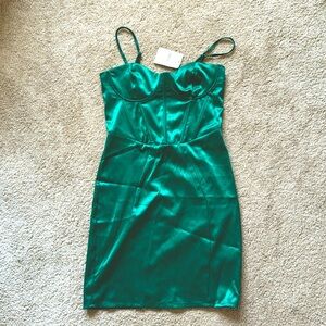 Forever 21 Green Corset Satin mini Dress